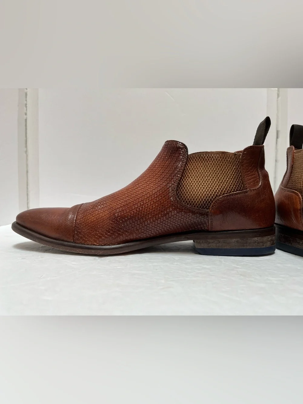 ALITTO Italy Men’s Woven Cap-Toe Chelsea Boots Sz 41 US 8 Rare - READ